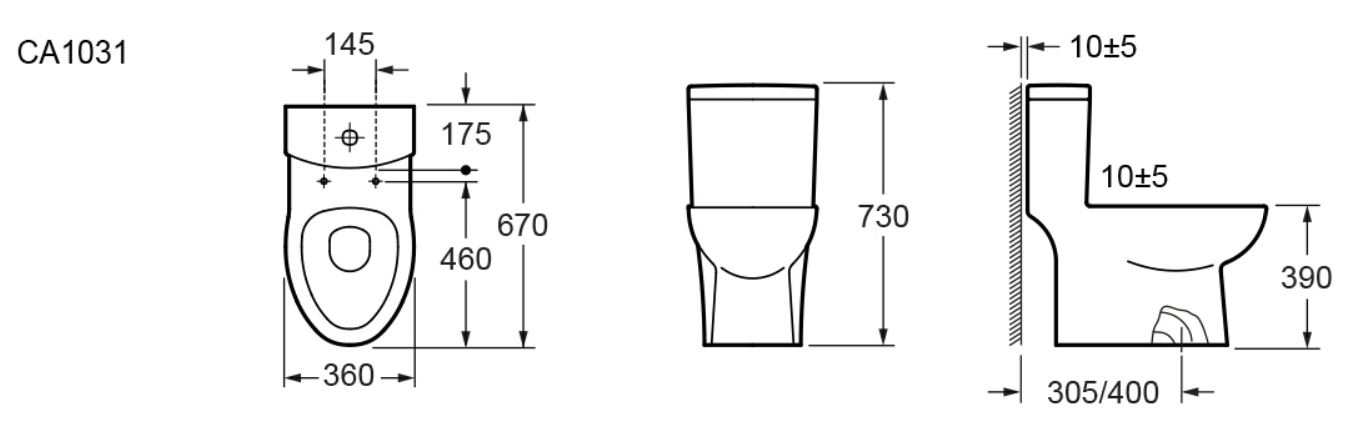 Kích thước Bồn cầu một khối Elimen CA1031-300